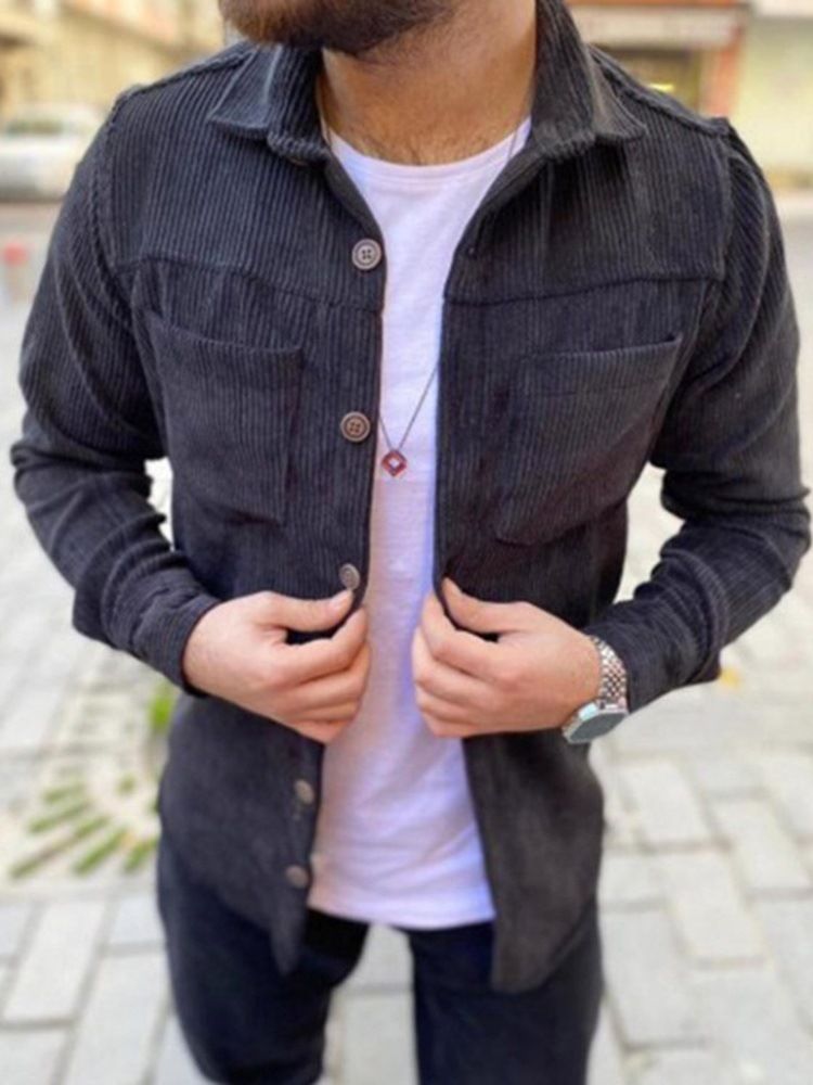 Lapel Pocket Plain Slim Enkelknäppt Skjorta