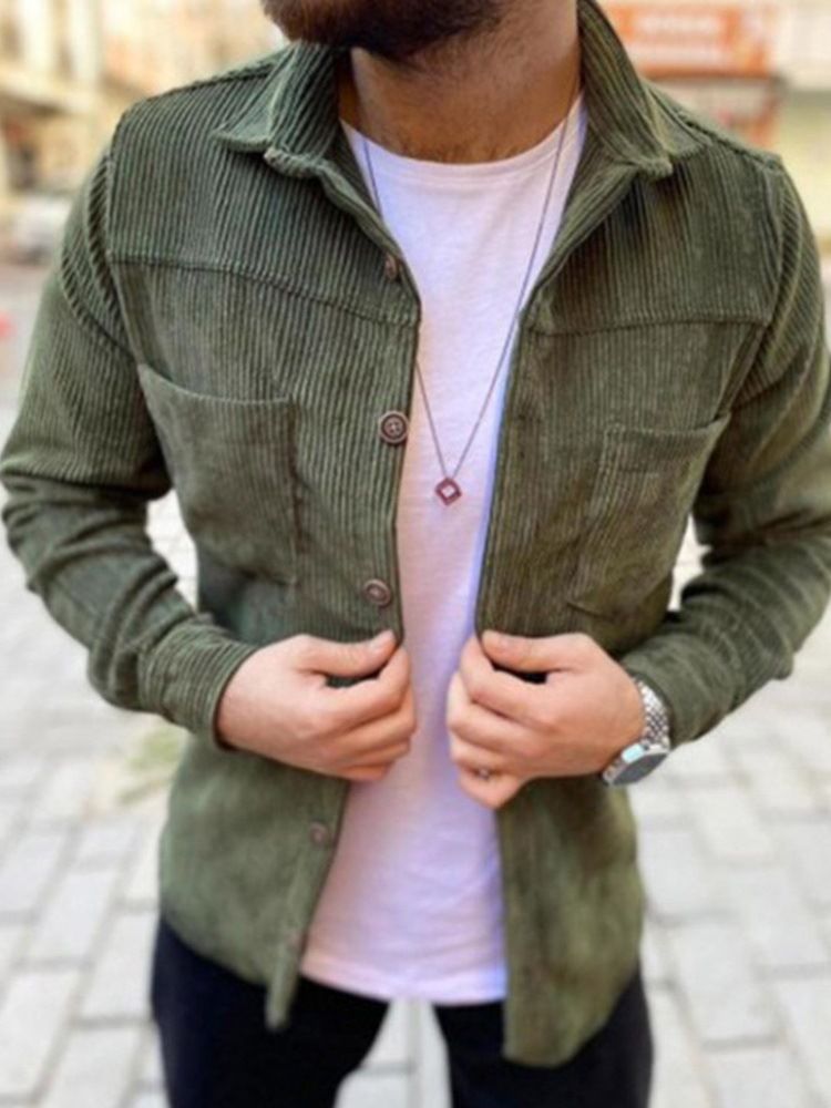 Lapel Pocket Plain Slim Enkelknäppt Skjorta