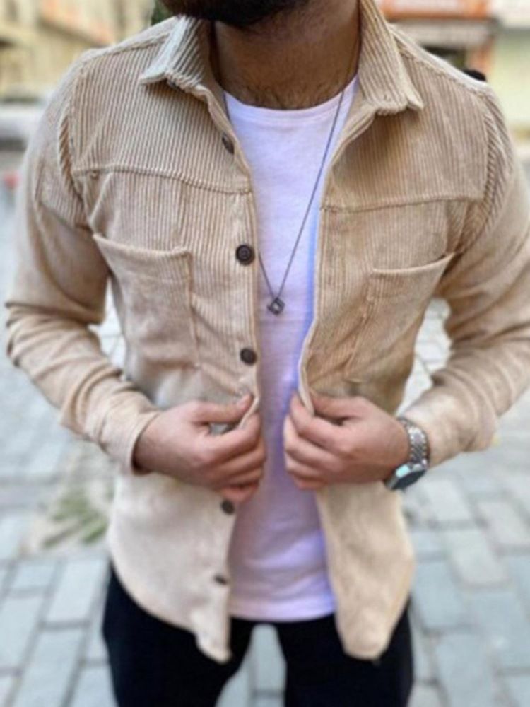 Lapel Pocket Plain Slim Enkelknäppt Skjorta