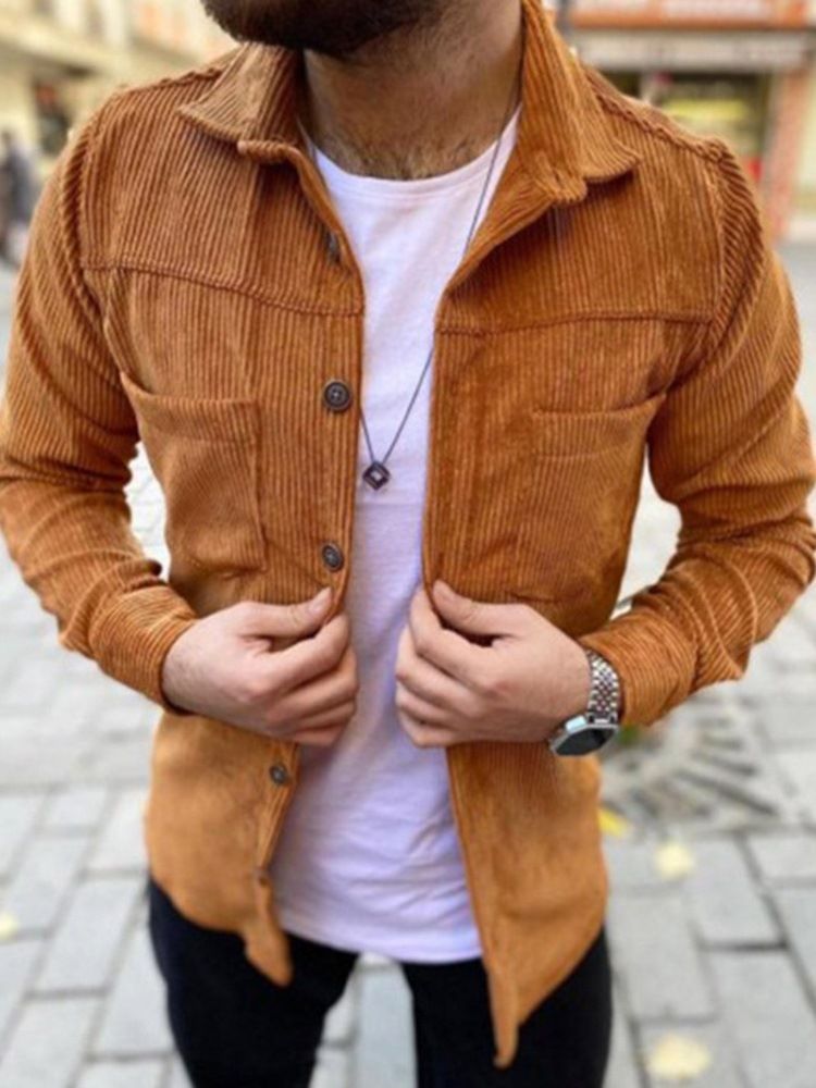 Lapel Pocket Plain Slim Enkelknäppt Skjorta