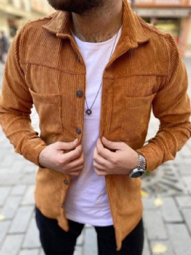 Lapel Pocket Plain Slim Enkelknäppt Skjorta