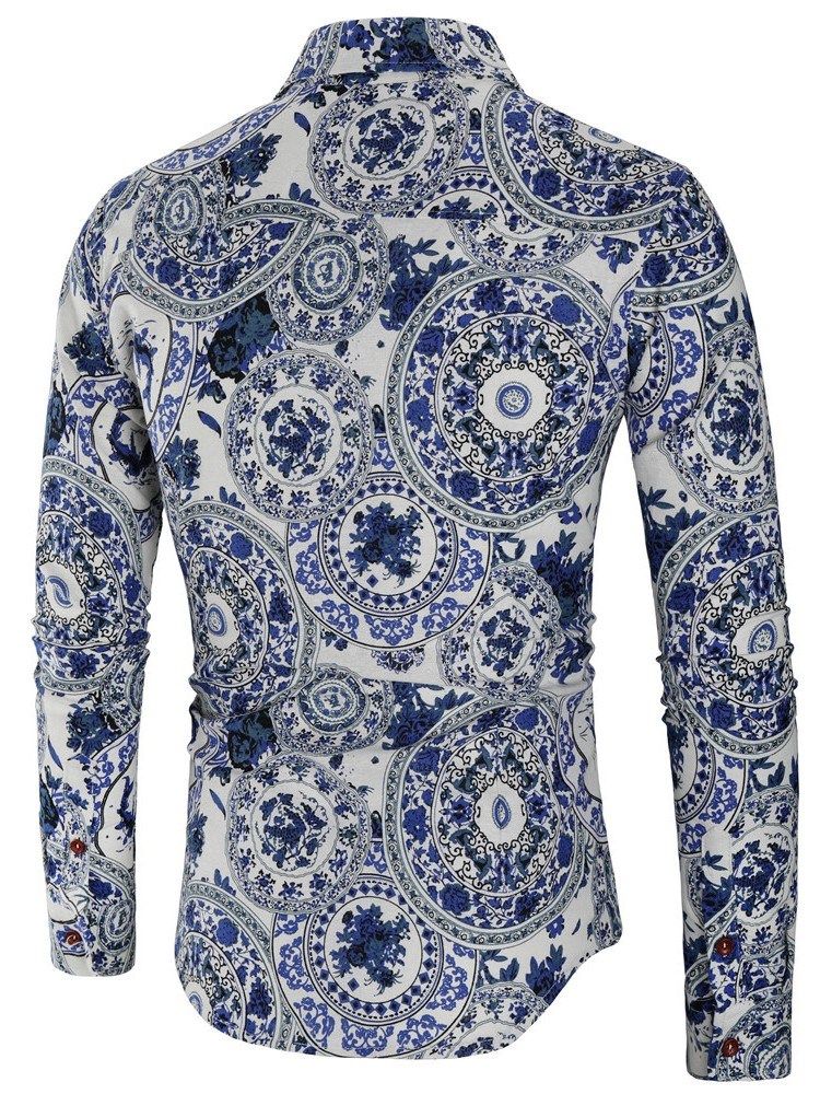 Lapel Print Casual Enkelknäppt Herrskjorta