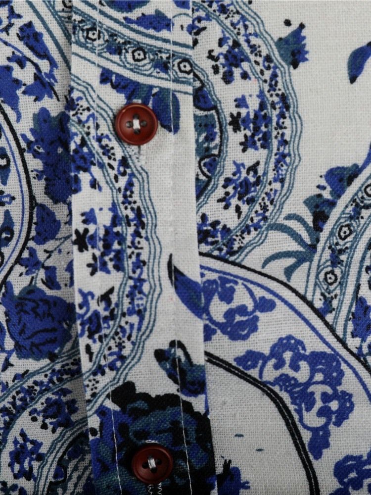 Lapel Print Casual Enkelknäppt Herrskjorta