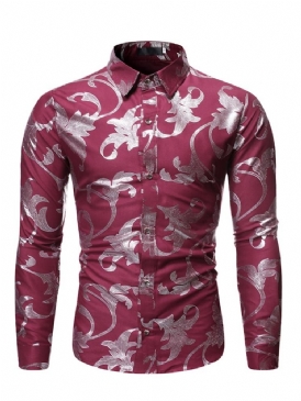 Lapel Print Casual Enkelknäppt Slimmad Skjorta För Män