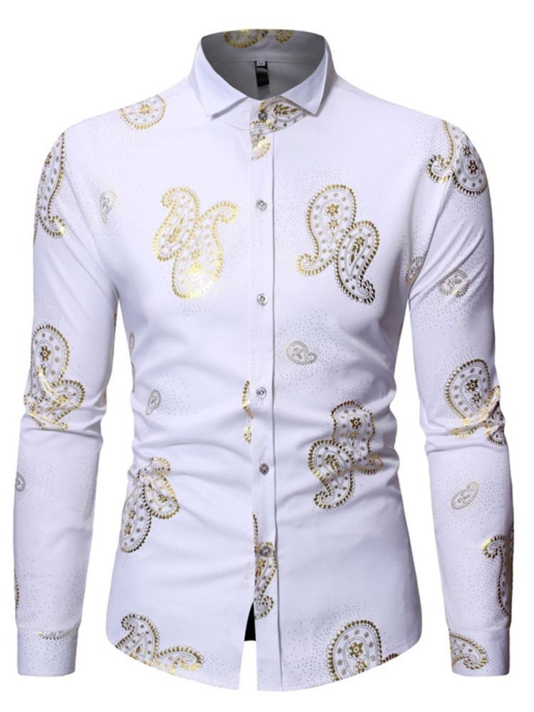 Lapel Print Casual Slim Herrskjorta