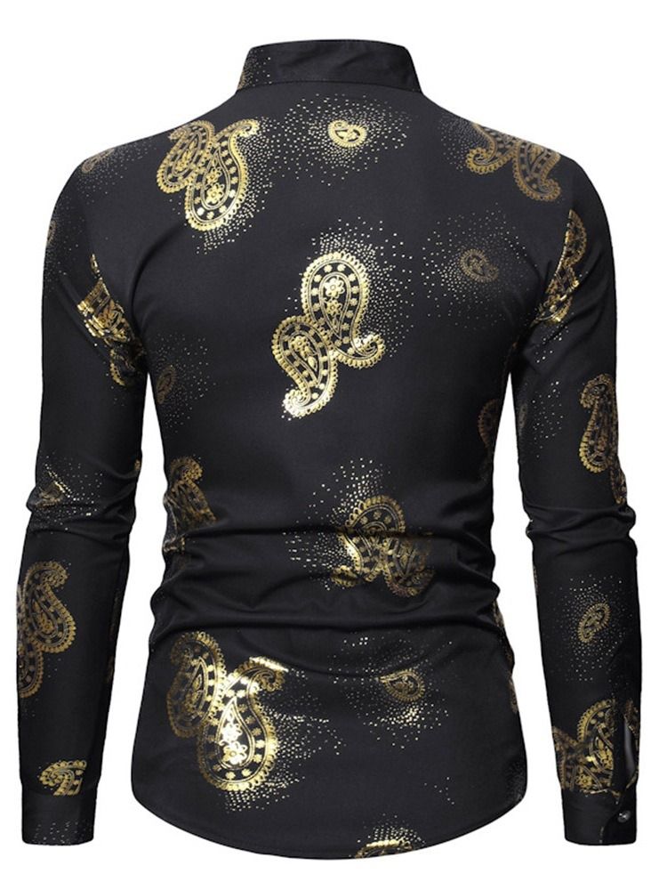 Lapel Print Casual Slim Herrskjorta