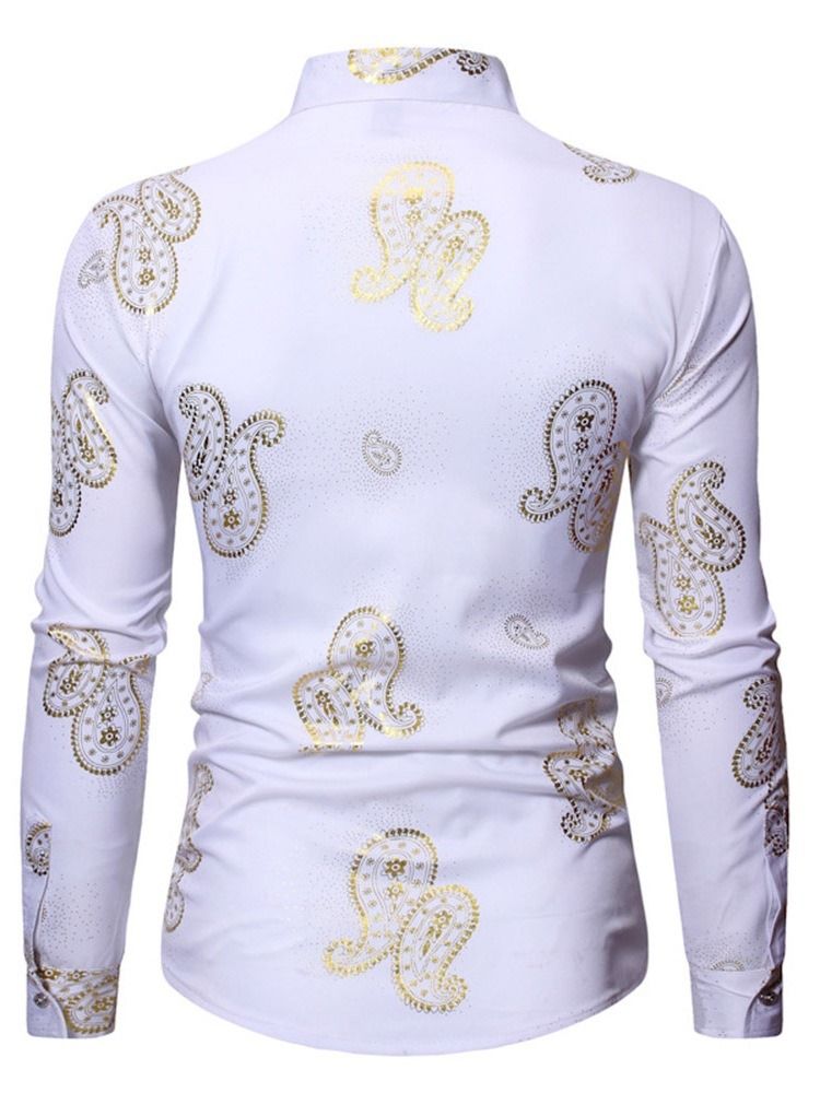 Lapel Print Casual Slim Herrskjorta
