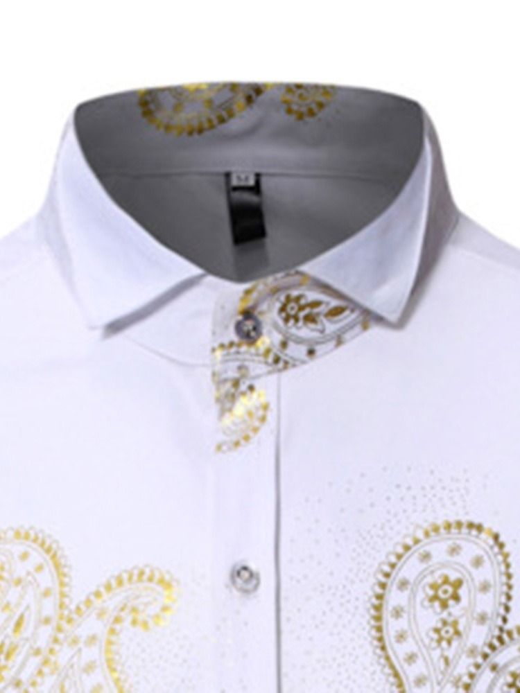 Lapel Print Casual Slim Herrskjorta