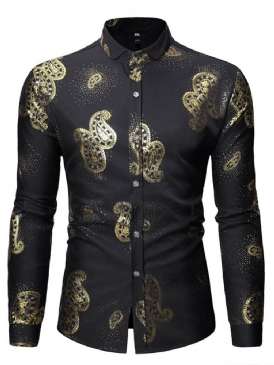 Lapel Print Casual Slim Herrskjorta