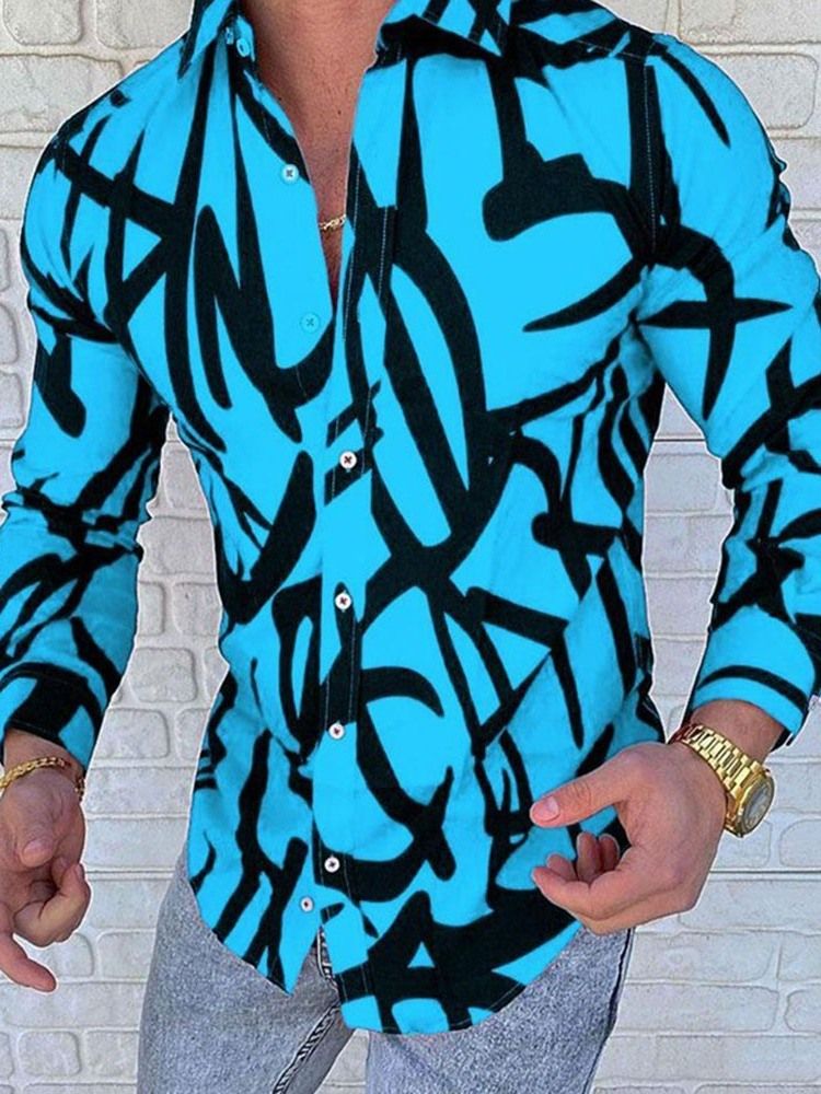 Lapel Print Enkelknäppt Vårskjorta