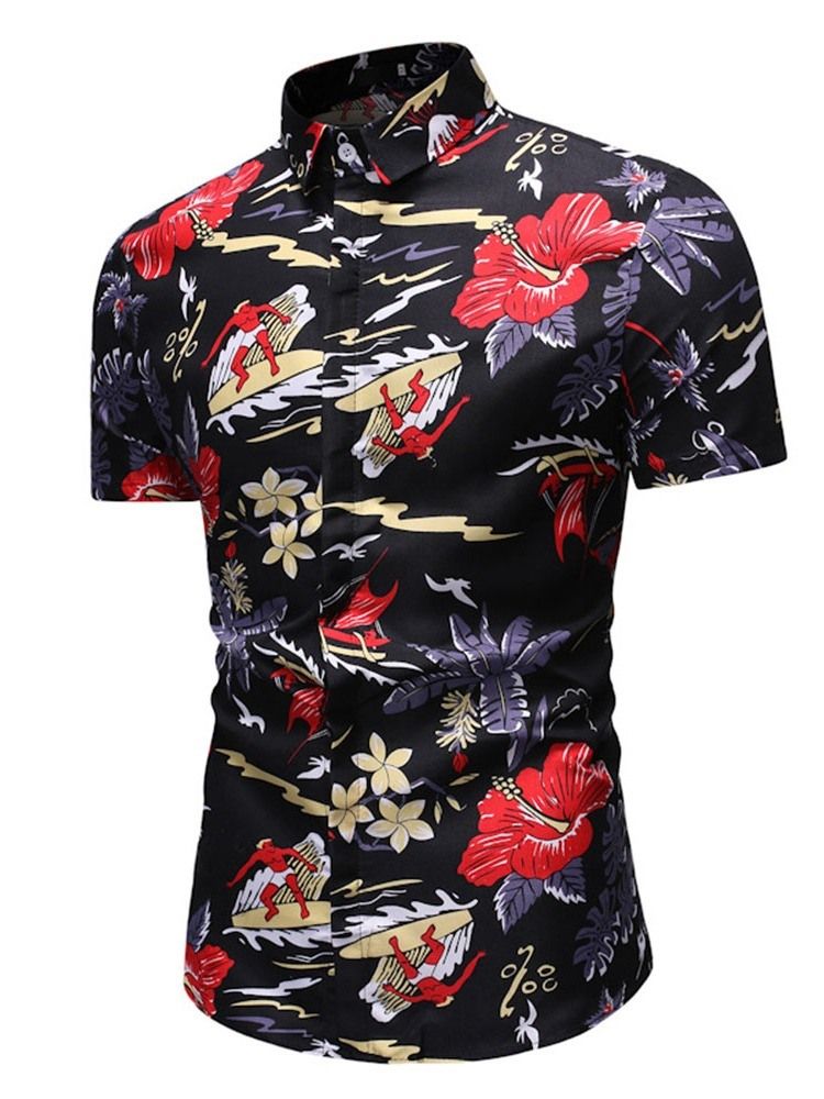 Lapel Print European Slim Spring Shirt För Män