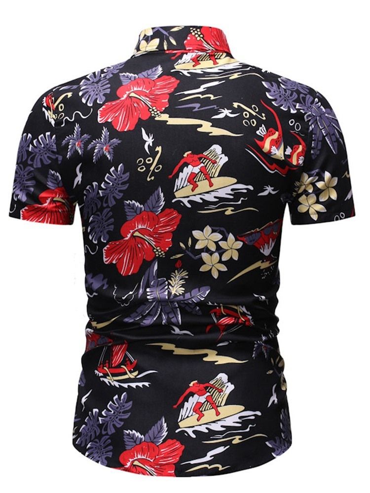 Lapel Print European Slim Spring Shirt För Män
