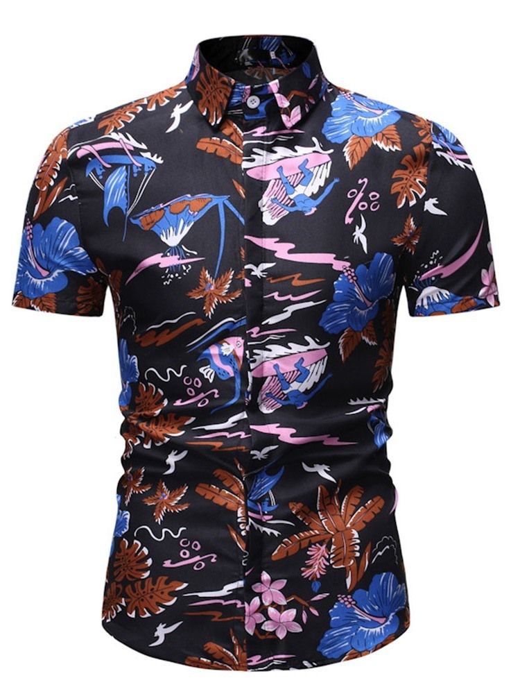 Lapel Print European Slim Spring Shirt För Män