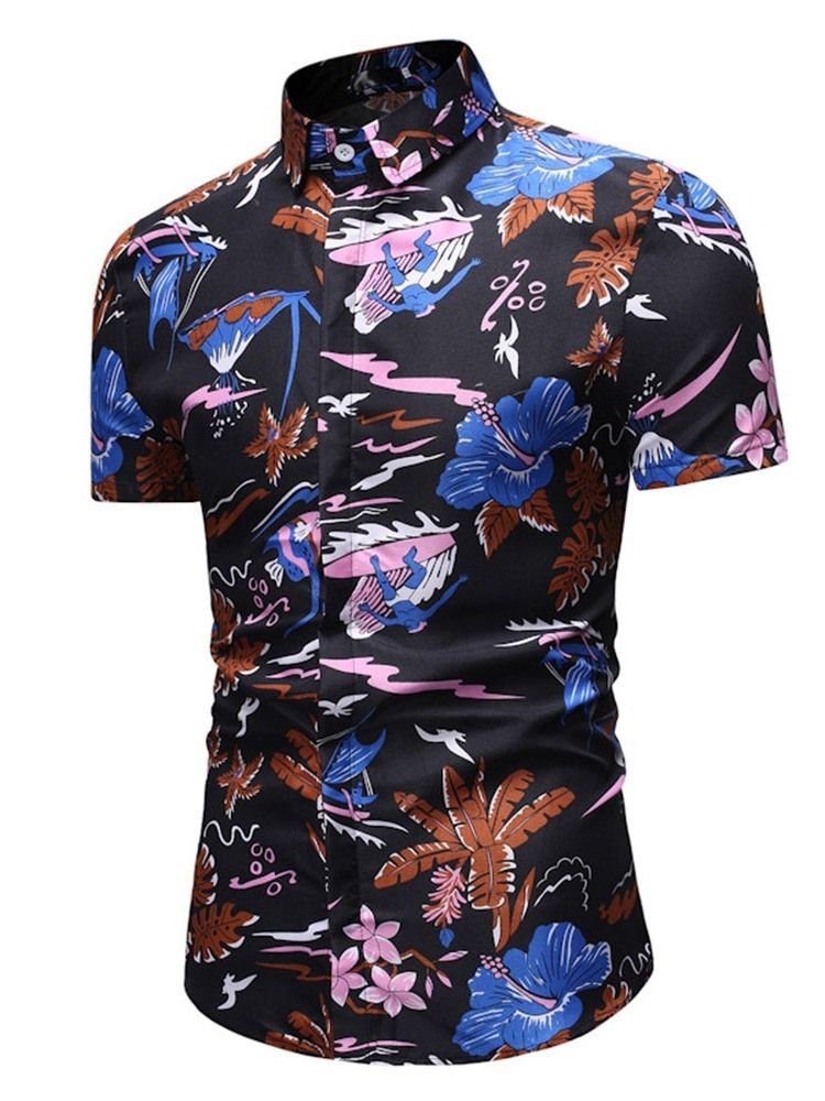 Lapel Print European Slim Spring Shirt För Män