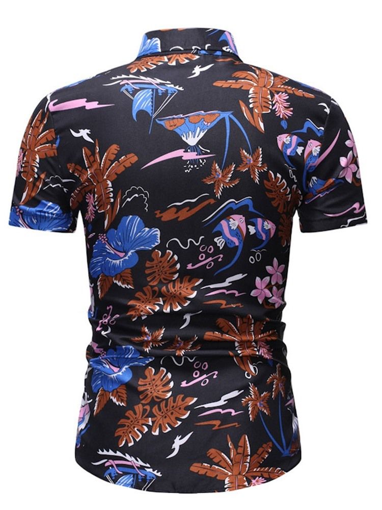 Lapel Print European Slim Spring Shirt För Män