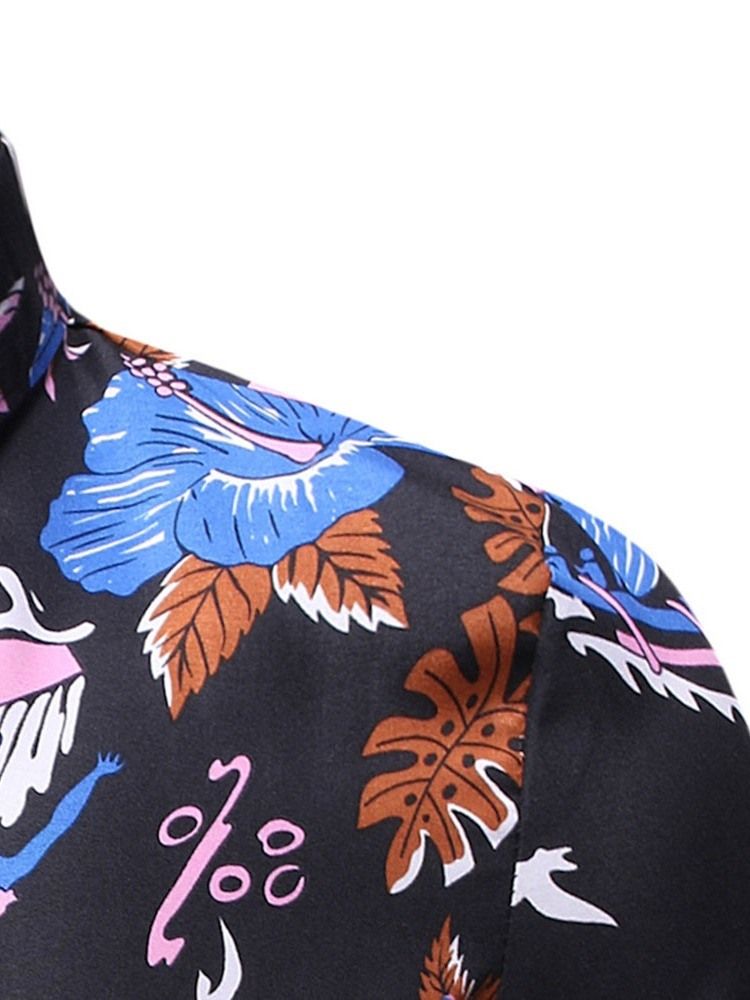 Lapel Print European Slim Spring Shirt För Män