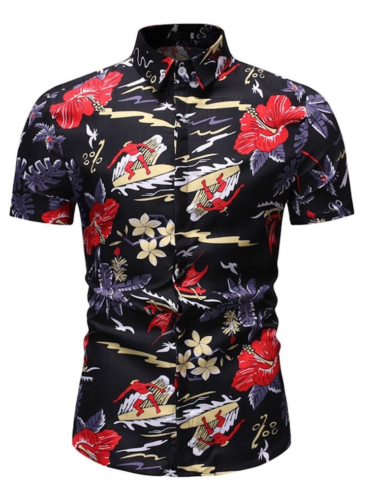 Lapel Print European Slim Spring Shirt För Män