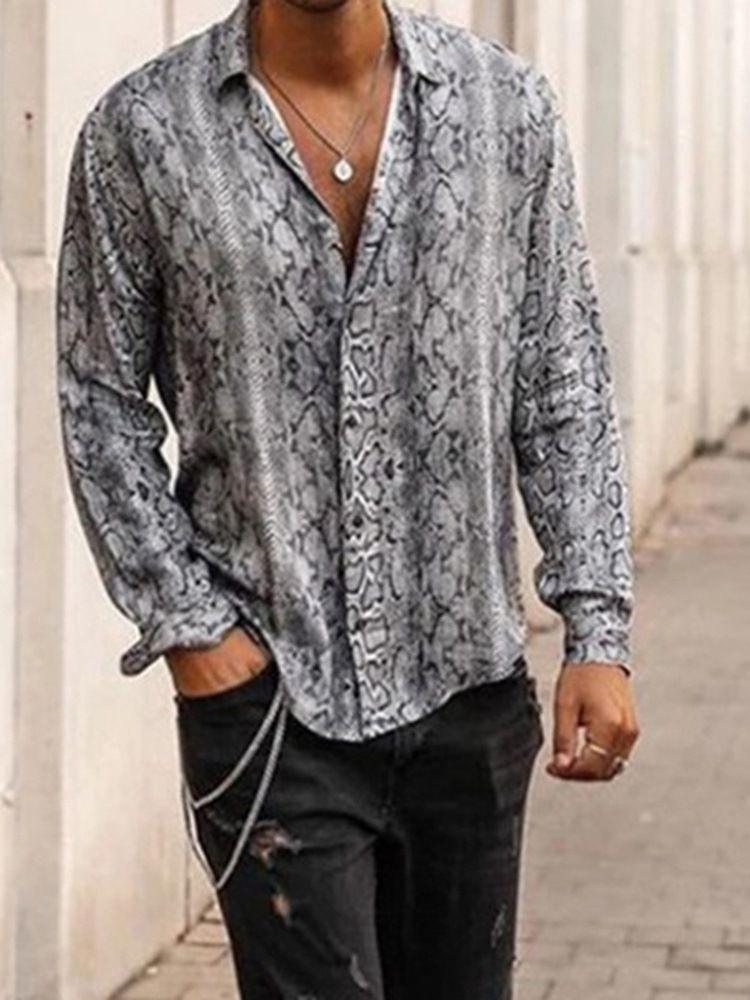 Lapel Print Loose Fall Casual Shirt