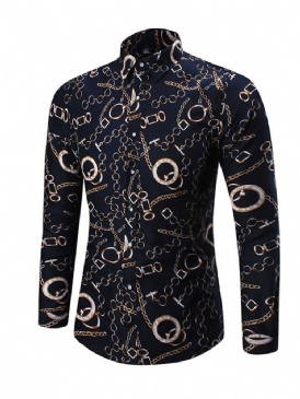 Lapel Print Mode Enkelknäppt Höstskjorta