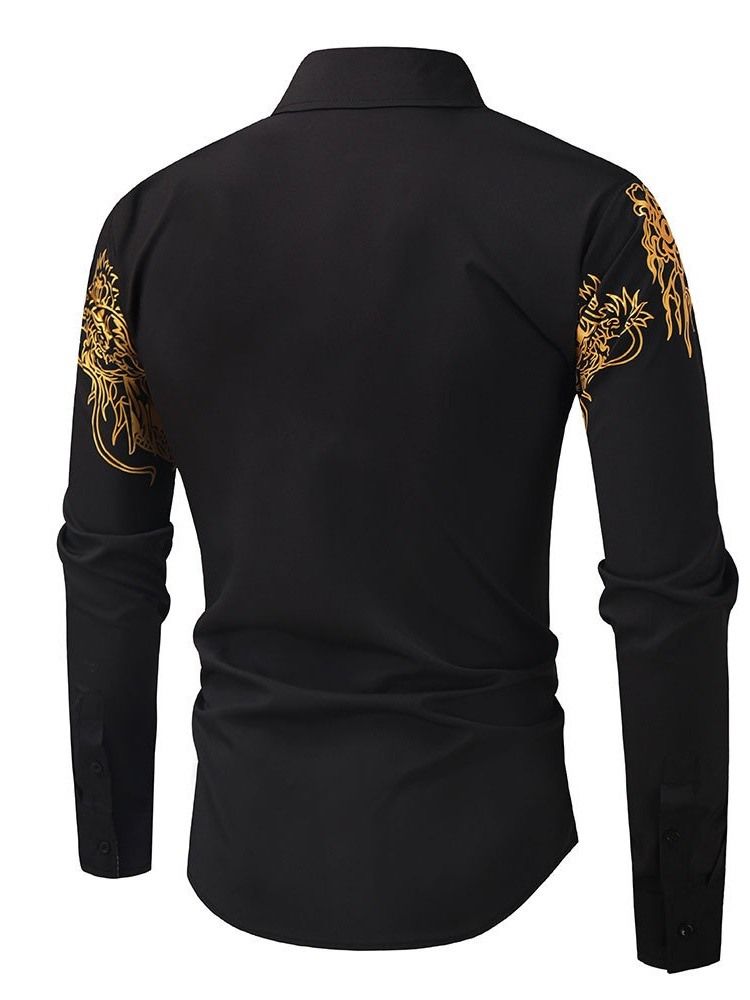 Lapel Print Ol Enkelknäppt Slim Casual Skjorta
