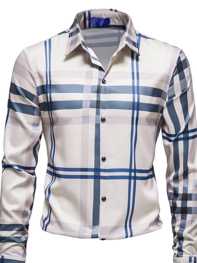 Lapel Print Ol Slim Enkelknäppt Skjorta