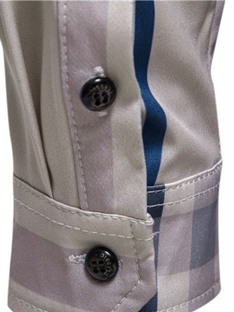 Lapel Print Ol Slim Enkelknäppt Skjorta
