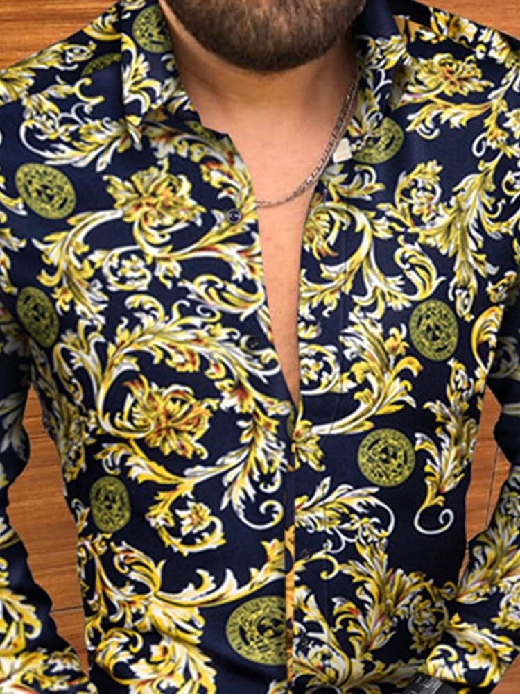 Lapel Print Slim Fall Casual Shirt