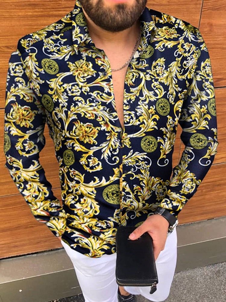 Lapel Print Slim Fall Casual Shirt