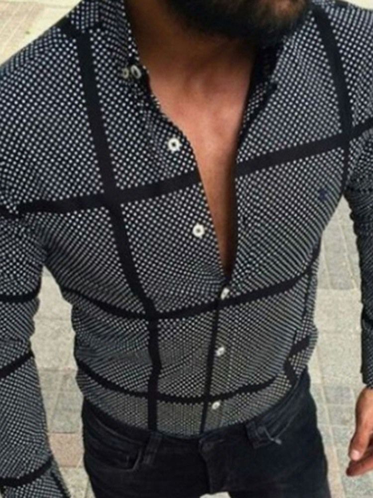 Lapel Rutig Casual Enkelknäppt Slim Shirt