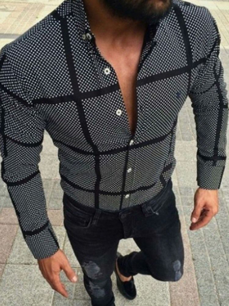 Lapel Rutig Casual Enkelknäppt Slim Shirt
