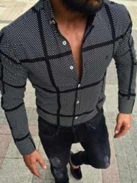 Lapel Rutig Casual Enkelknäppt Slim Shirt