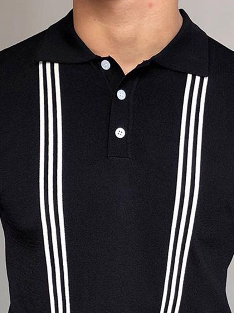 Lapel Stripe Casual Pikétröja