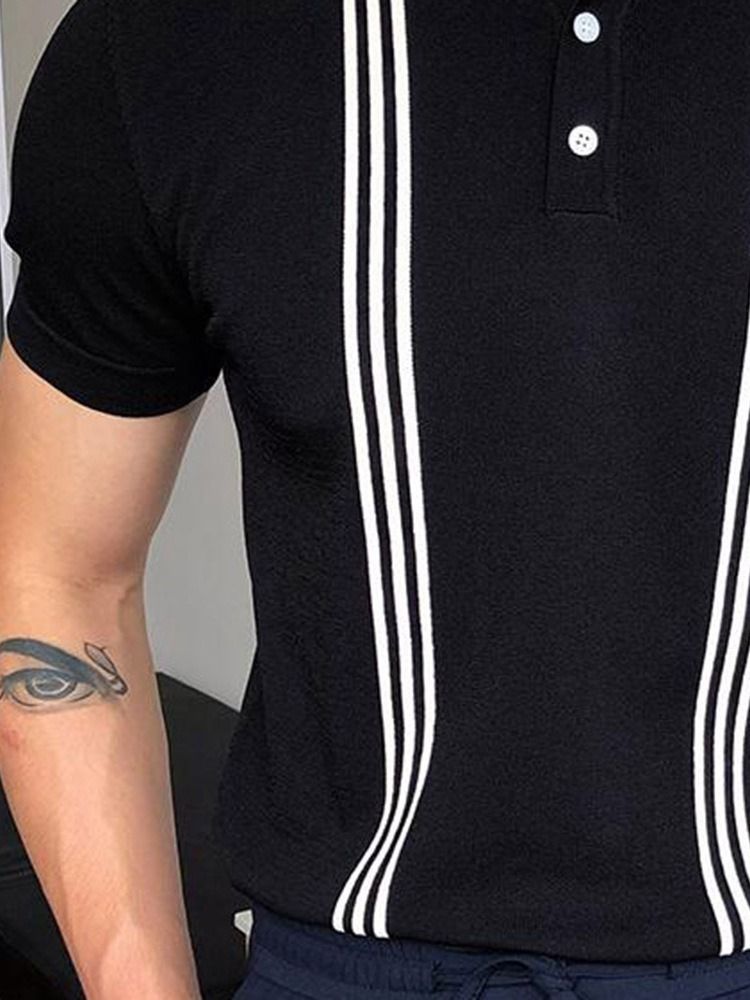 Lapel Stripe Casual Pikétröja