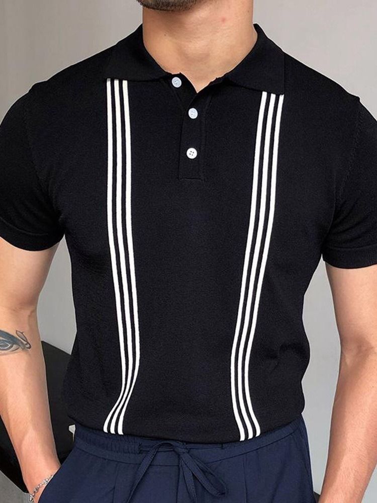Lapel Stripe Casual Pikétröja