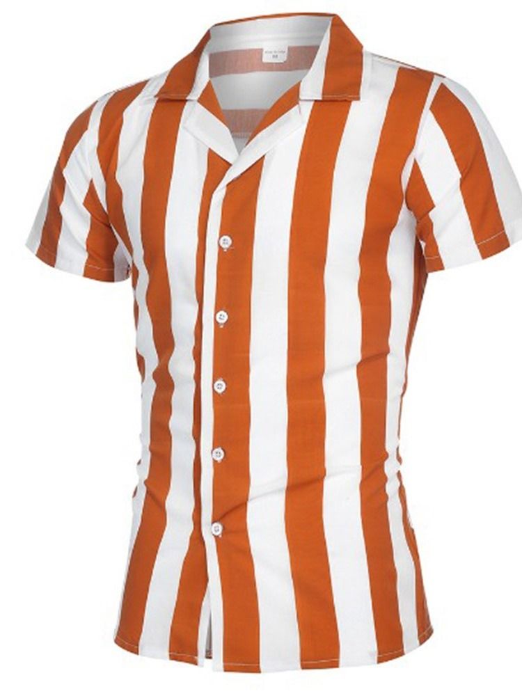 Lapel Stripe Enkelknäppt Slim Shirt