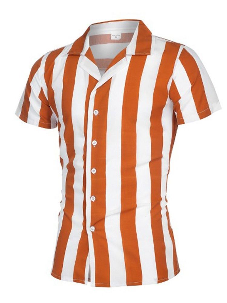 Lapel Stripe Enkelknäppt Slim Shirt