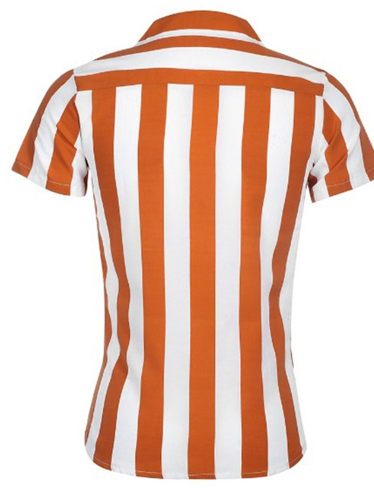 Lapel Stripe Enkelknäppt Slim Shirt