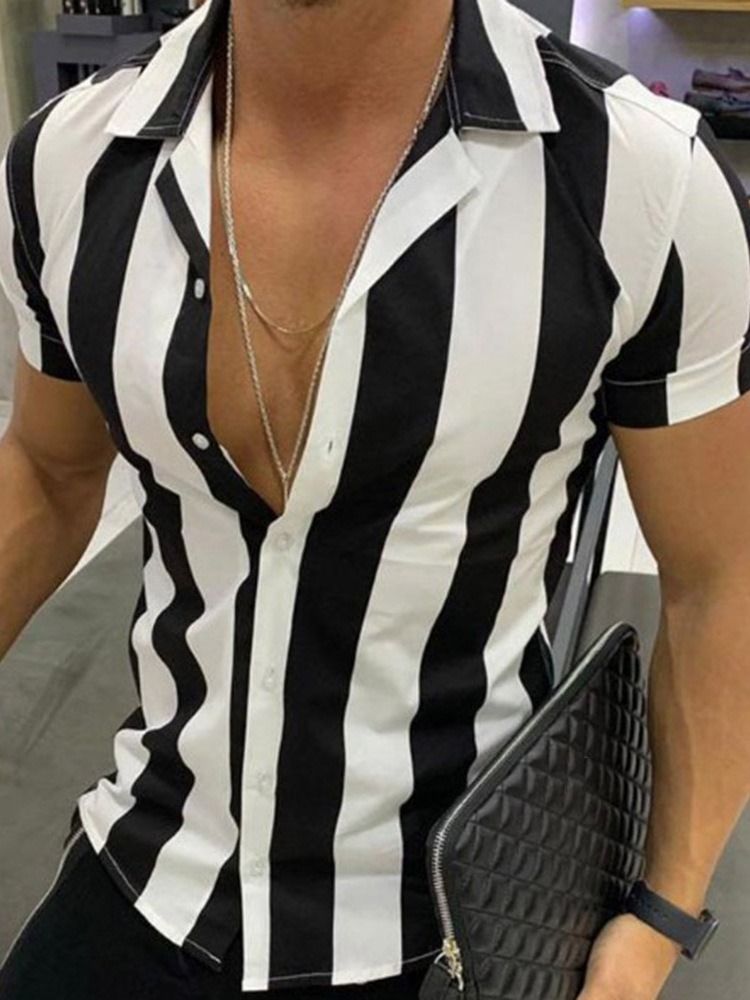 Lapel Stripe Enkelknäppt Slim Shirt