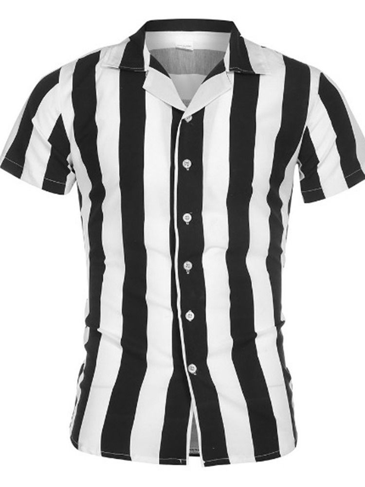 Lapel Stripe Enkelknäppt Slim Shirt