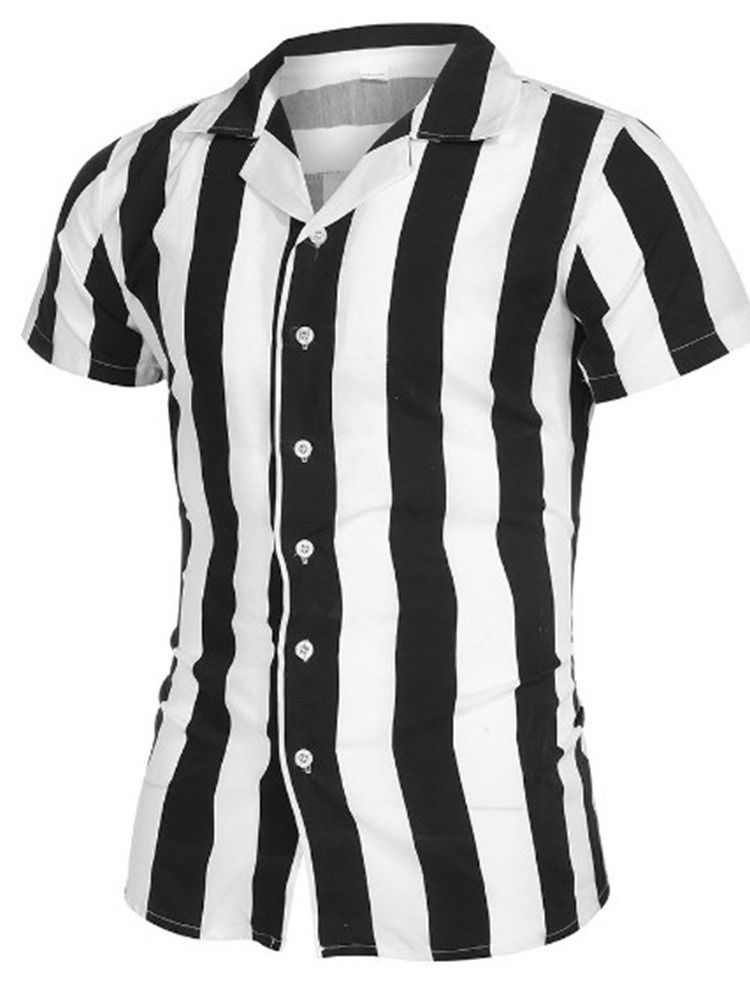 Lapel Stripe Enkelknäppt Slim Shirt