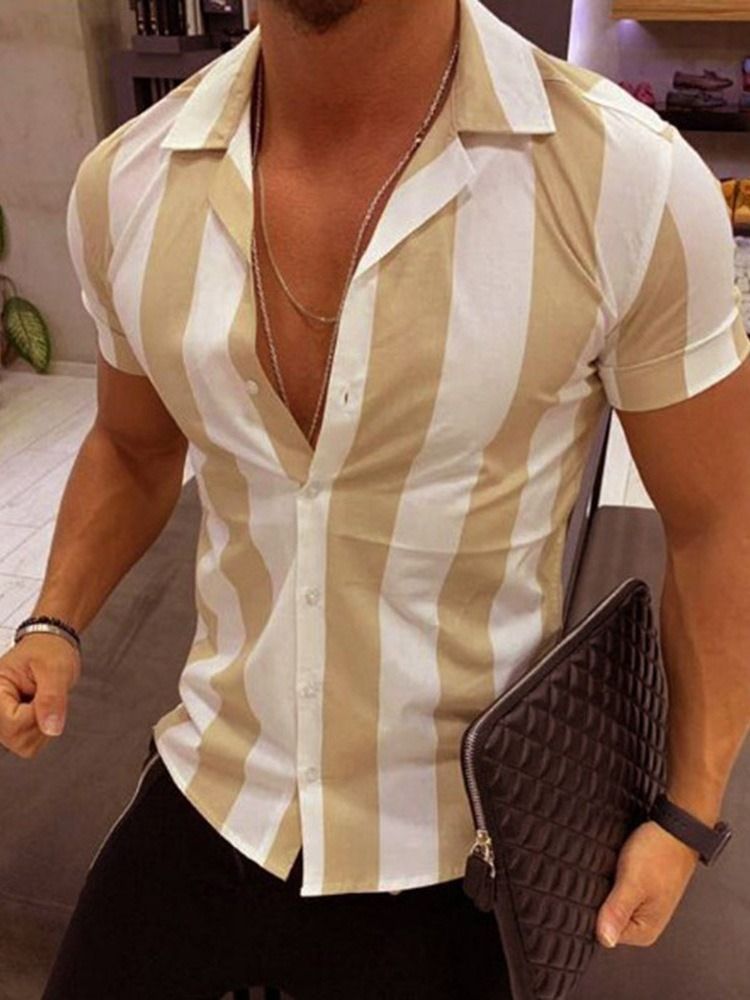Lapel Stripe Enkelknäppt Slim Shirt