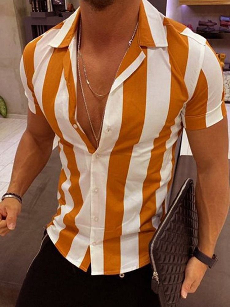 Lapel Stripe Enkelknäppt Slim Shirt