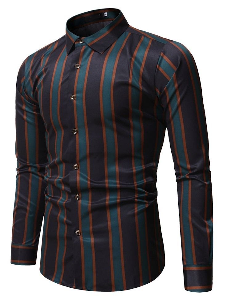 Lapel Stripe Ol Enkelknäppt Lös Skjorta