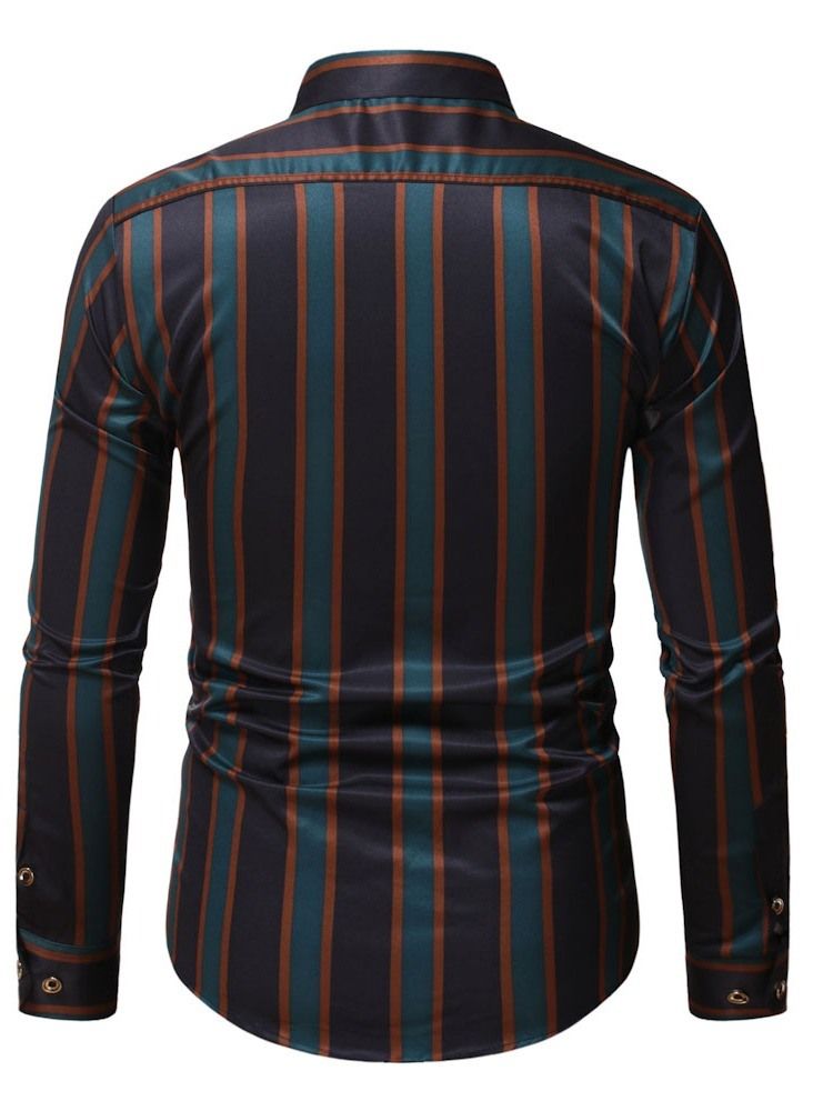Lapel Stripe Ol Enkelknäppt Lös Skjorta