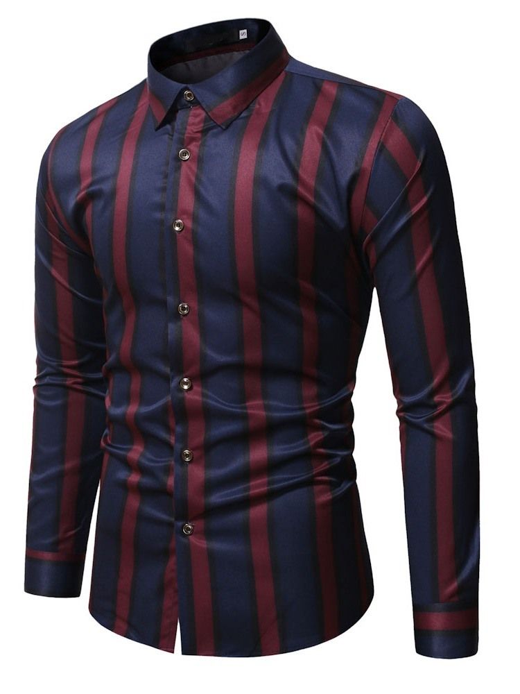 Lapel Stripe Ol Enkelknäppt Lös Skjorta