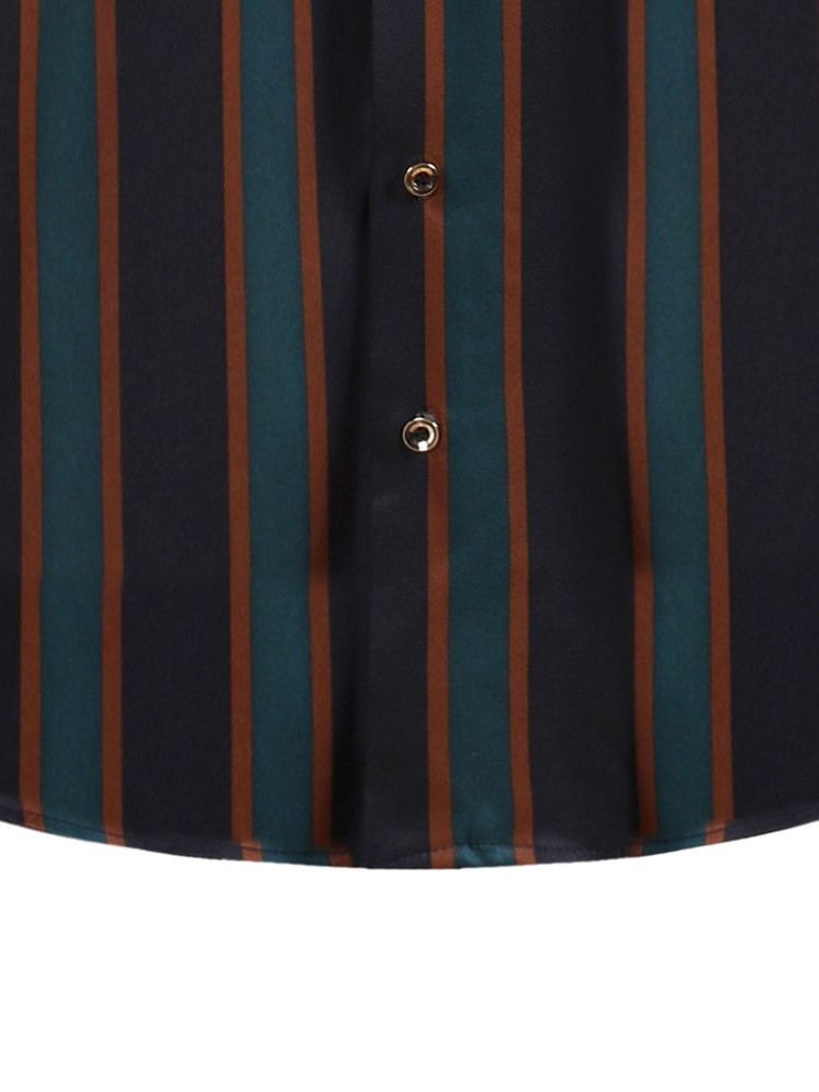 Lapel Stripe Ol Enkelknäppt Lös Skjorta