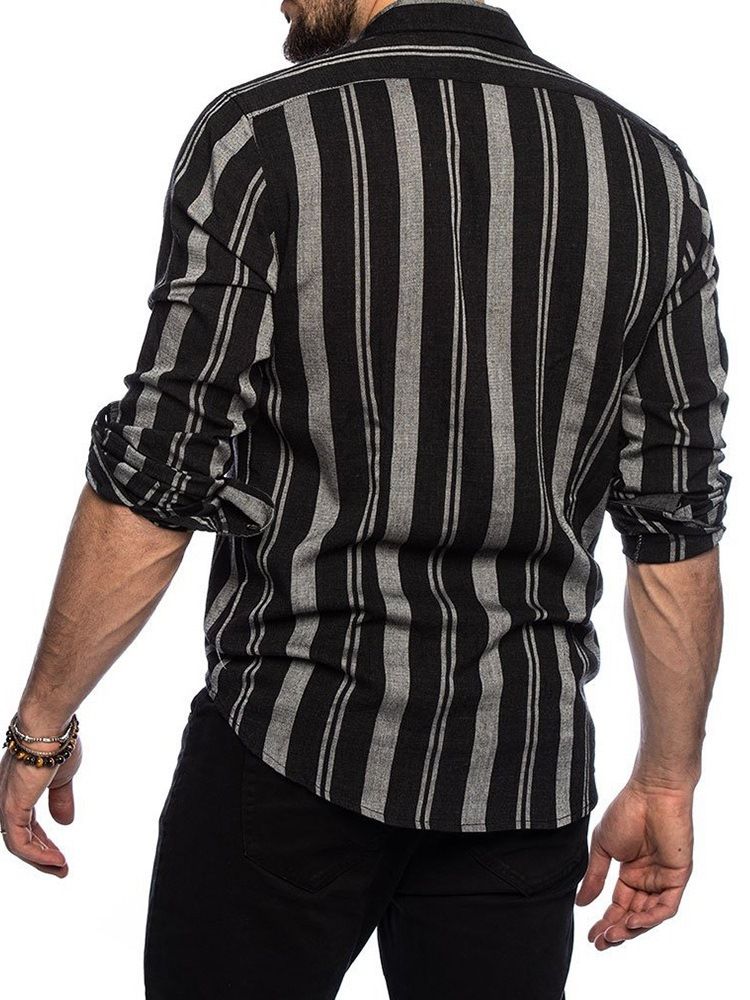 Lapel Stripe Print Enkelknäppt Casual Slim Shirt