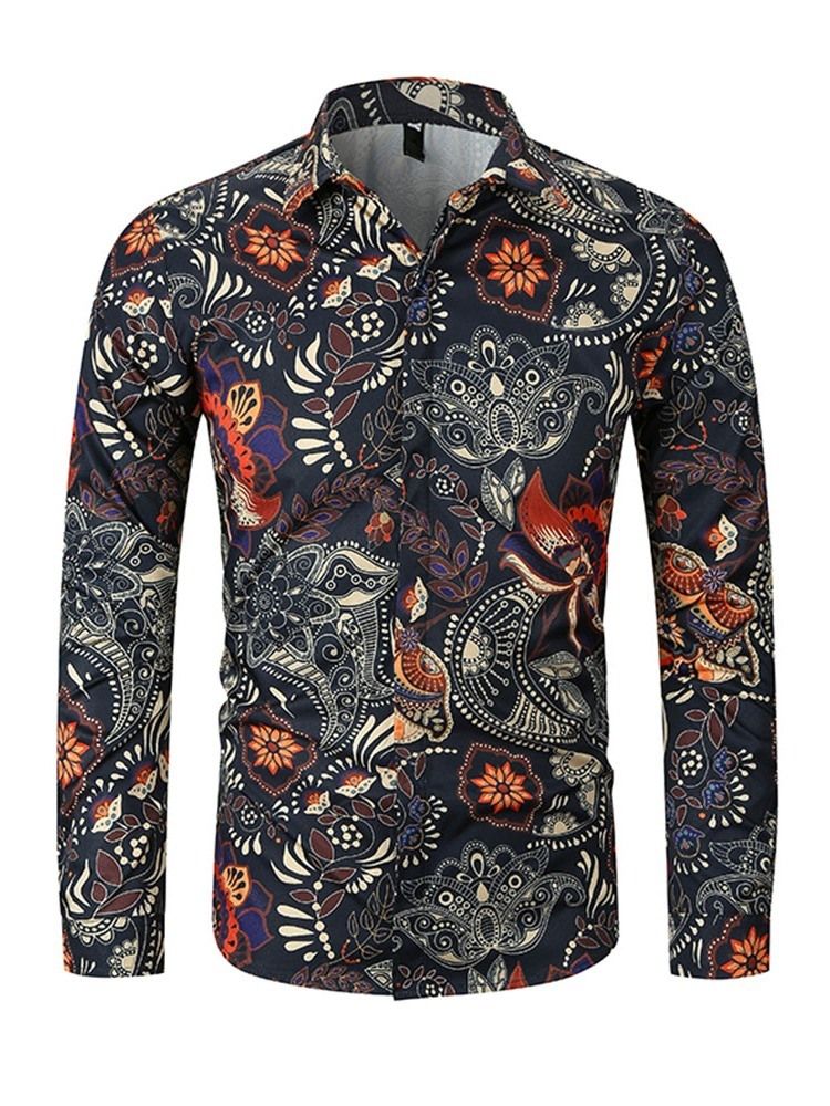 Lapeltryckt Button Up Herr Casual Spring Shirt