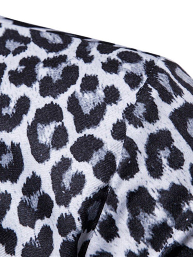 Leopardtryckta Lapel Slim Mäns Fritidsskjortor