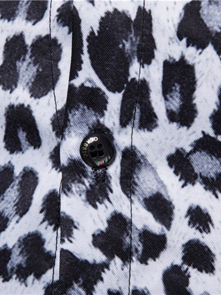 Leopardtryckta Lapel Slim Mäns Fritidsskjortor